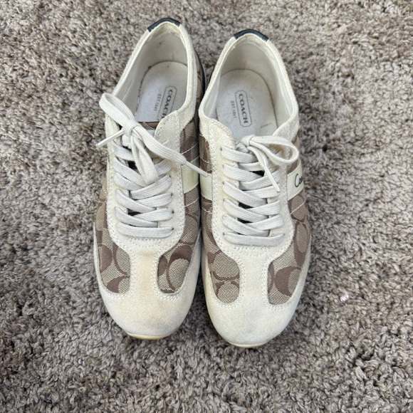 Coach Shoes - Coach Beige and Brown Signature Canvas Sneakers